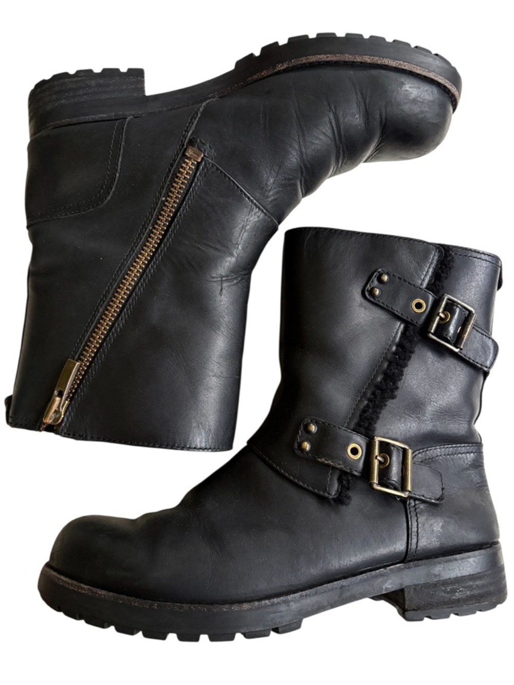 UGG Leather Niels Moto Boots Black Size 10